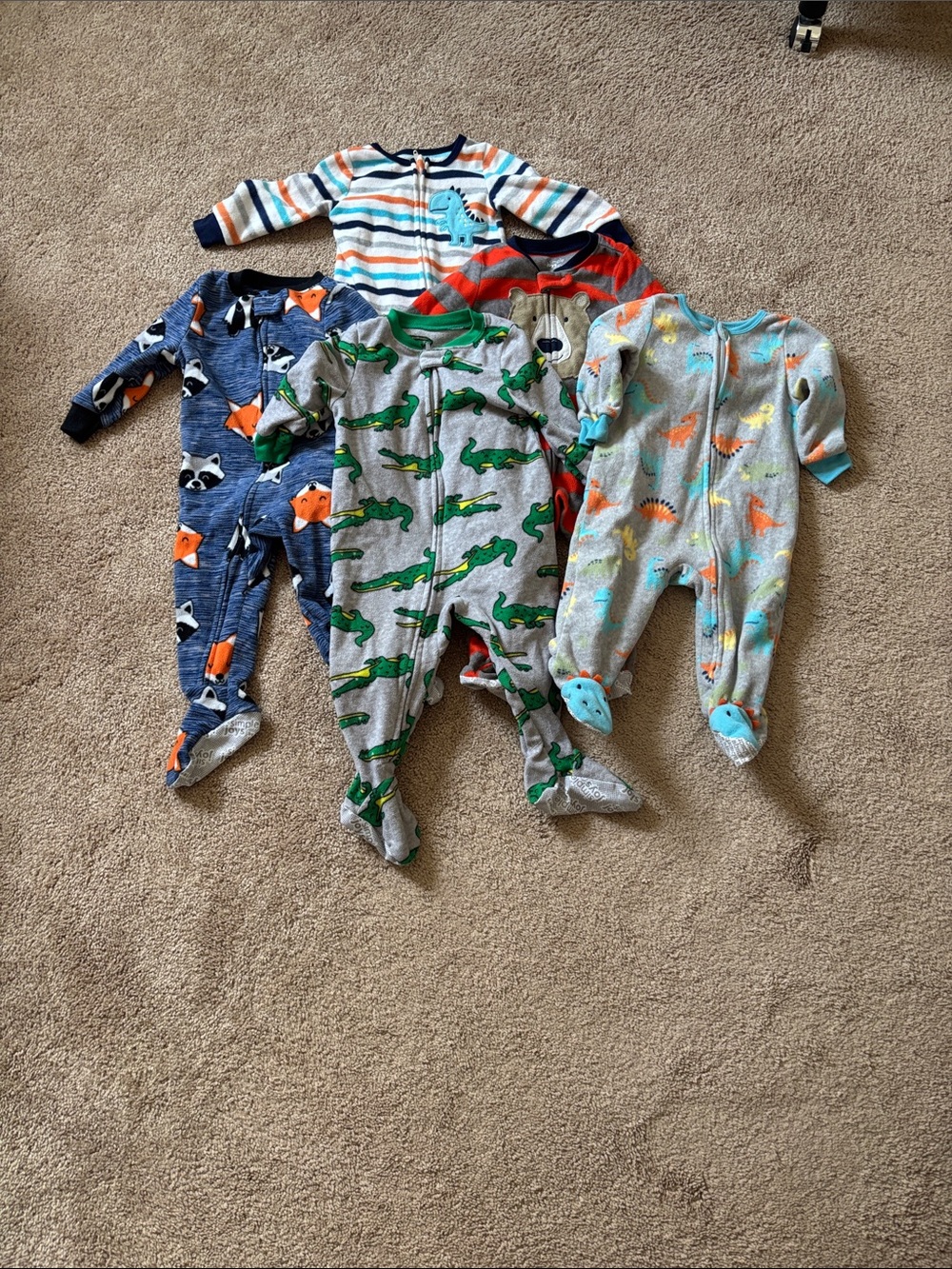 5 Boys Fleece Sleepers - 12 Months Sleep & Play